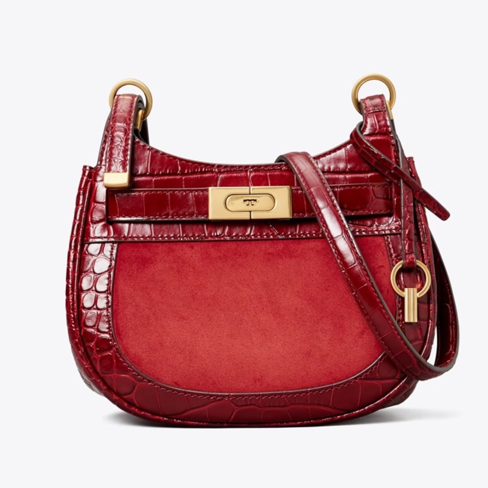 NWT Tory Burch Lee Radziwill Small Saddle Bag, Roma Red, $658